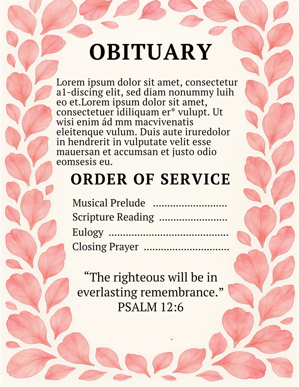 Pink Leaf Memorial Template