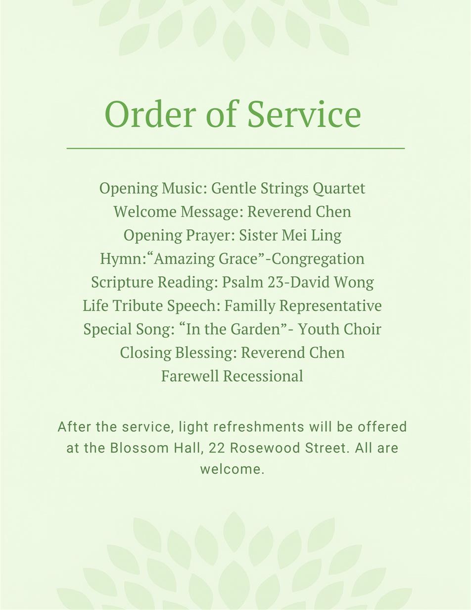Elegant Green Memorial Service Program
