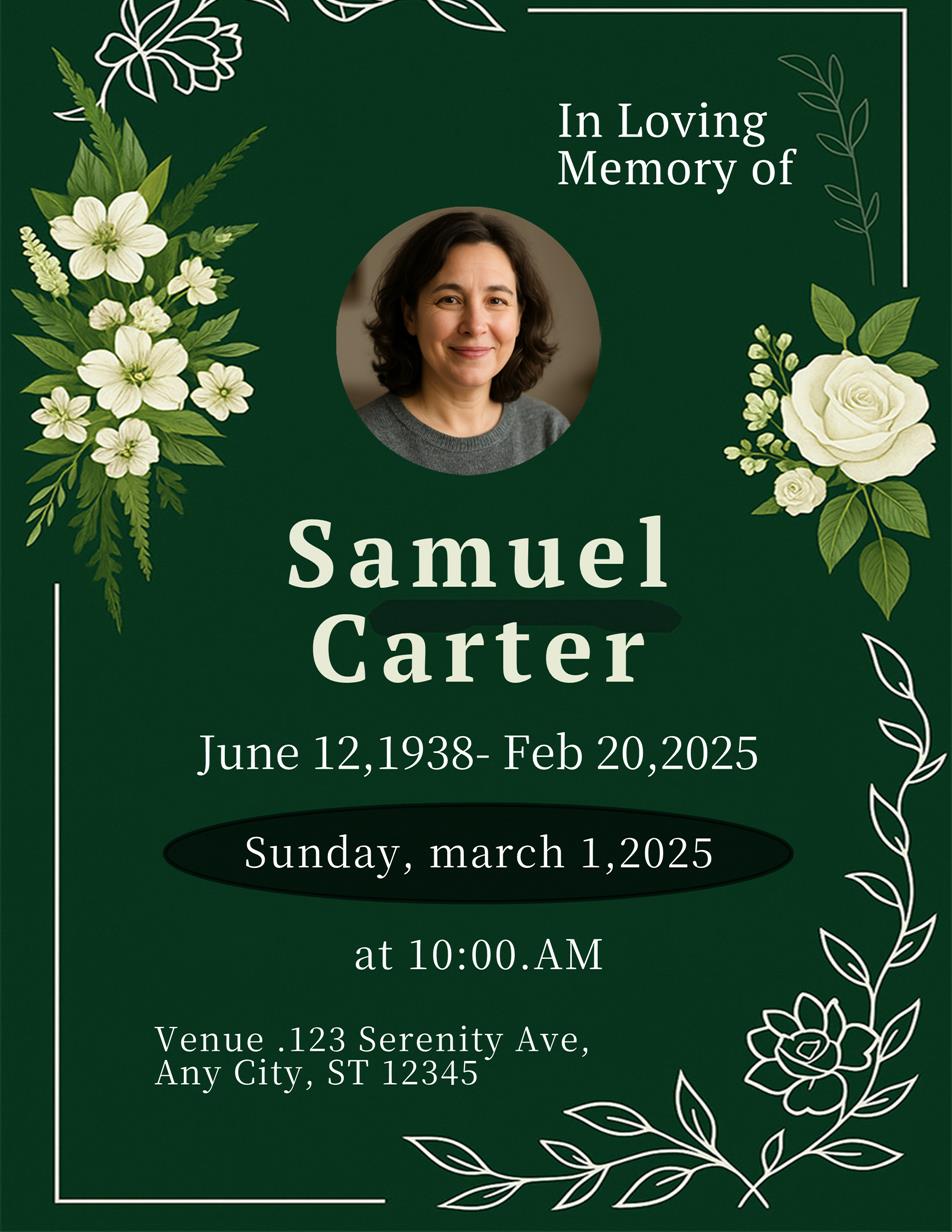 Deep Green Elegant Memorial Template