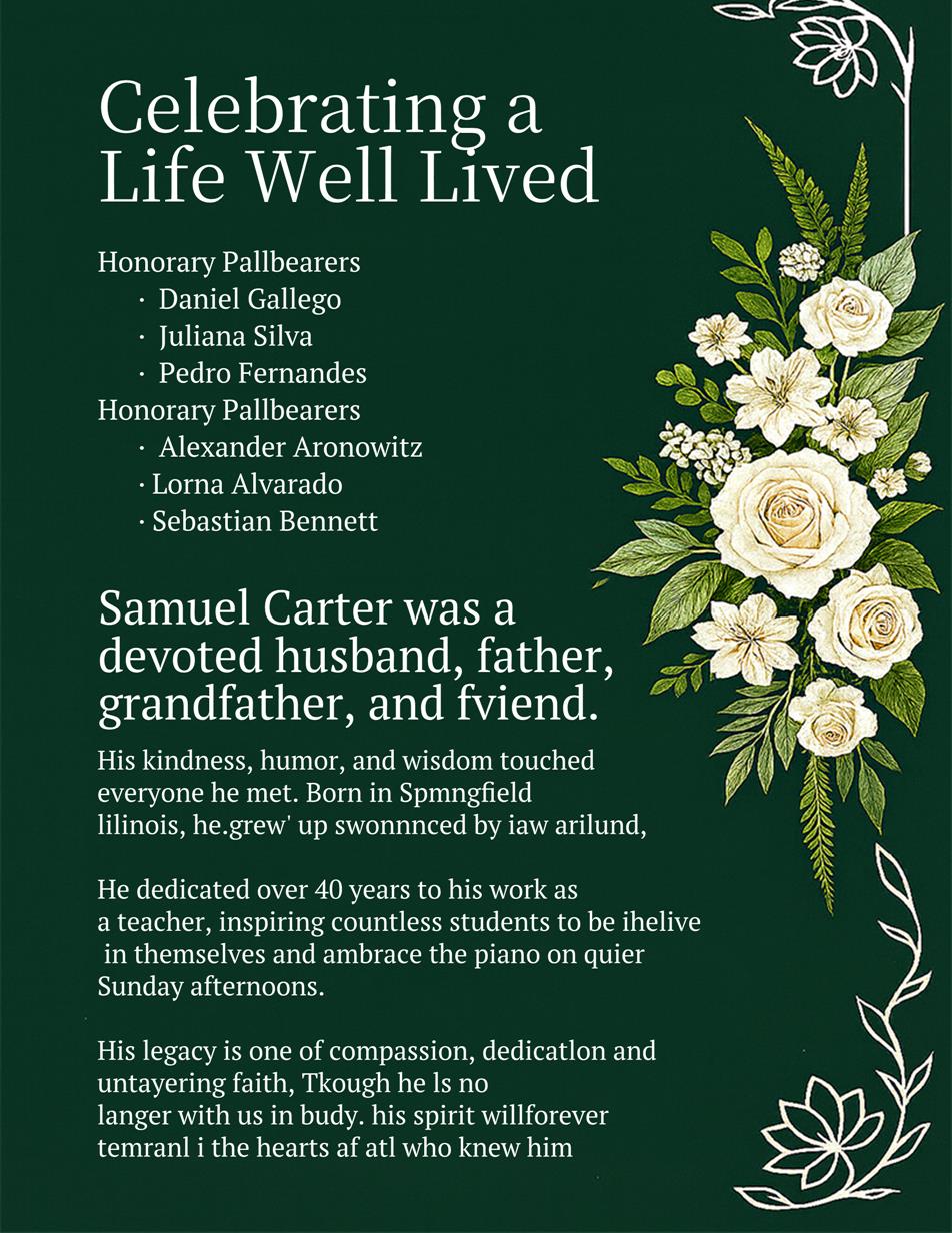 Deep Green Elegant Memorial Template