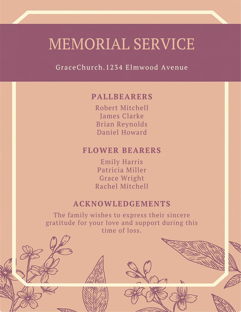 Purple Floral Memorial Service Template