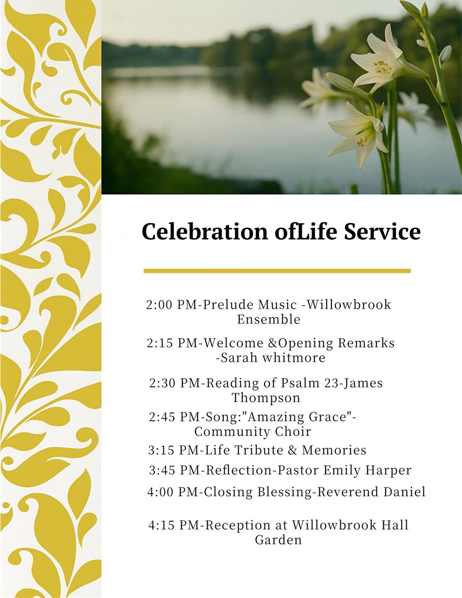 Golden Floral Memorial Program Template