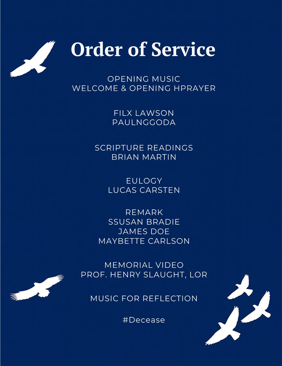Deep Blue Dove Memorial Program Template